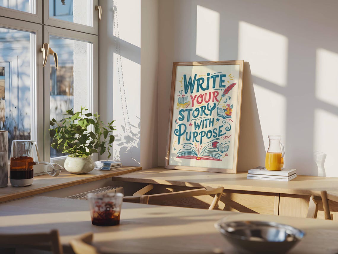 Write Your Story With Purpose Hand-Lettered Writer Quote Poster