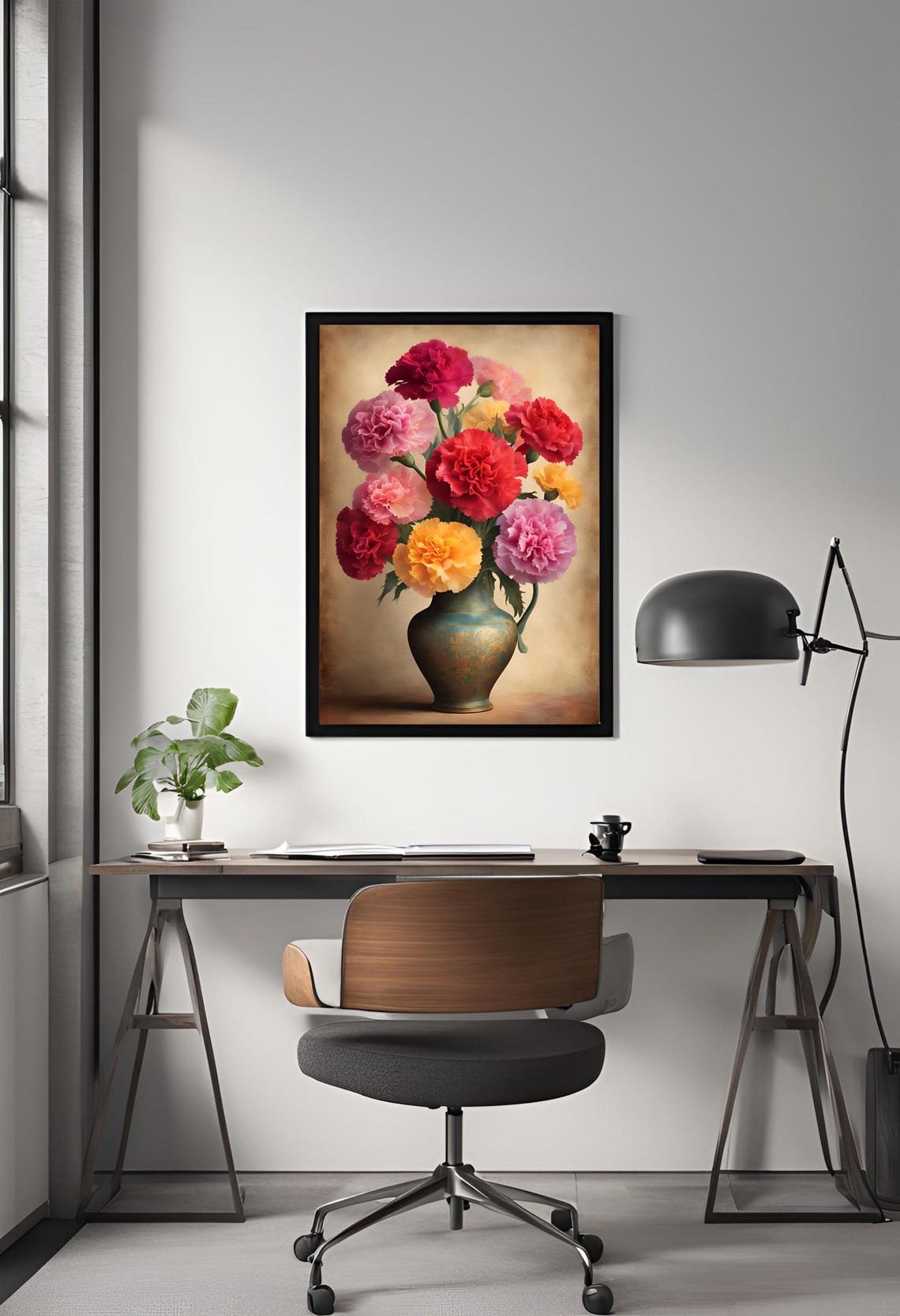 Vintage Carnations Bouquet in Blue Vase Classic Floral Poster - Image 4