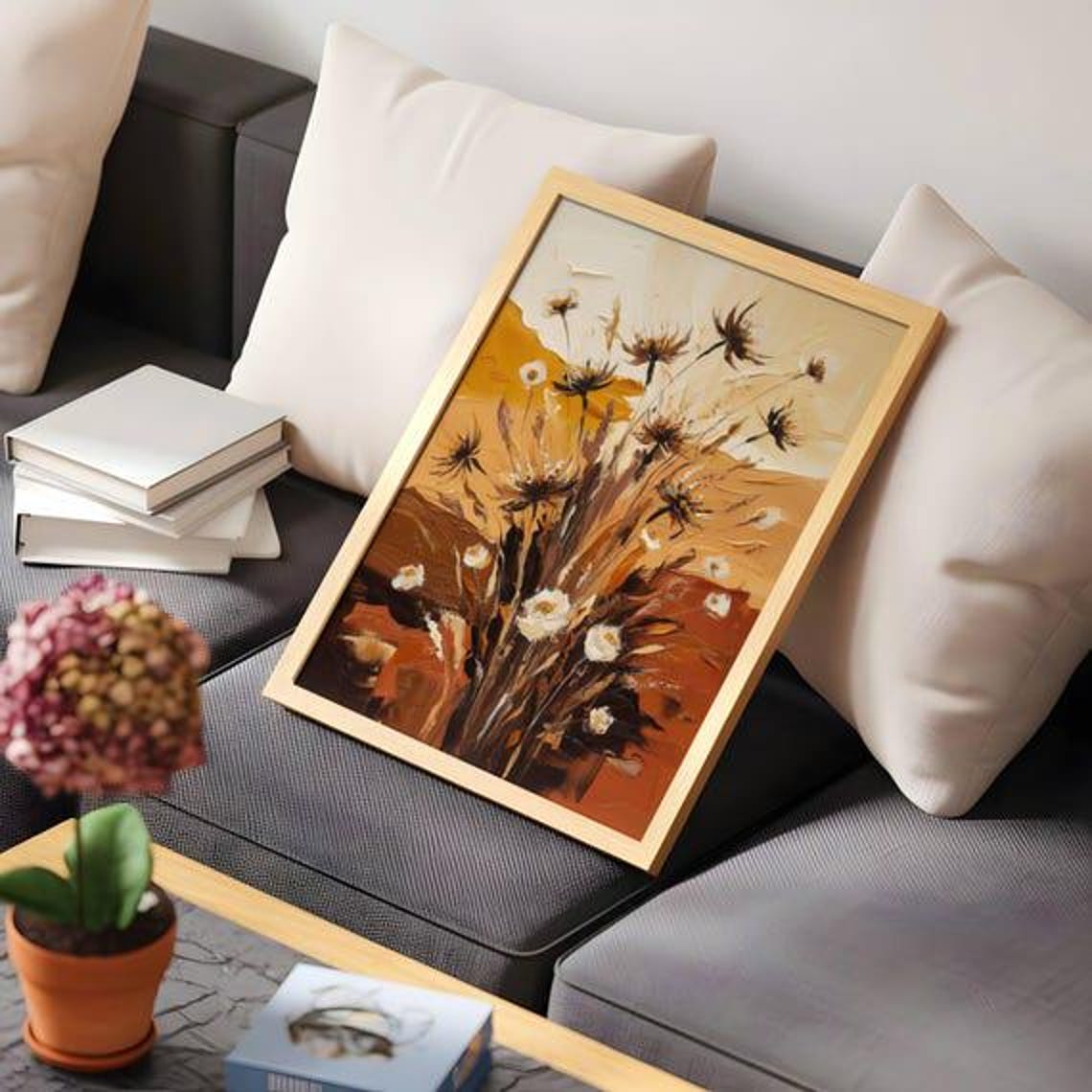 Earth Tones Abstract Wildflowers Warm Brown Moody Acrylic Poster - Image 4