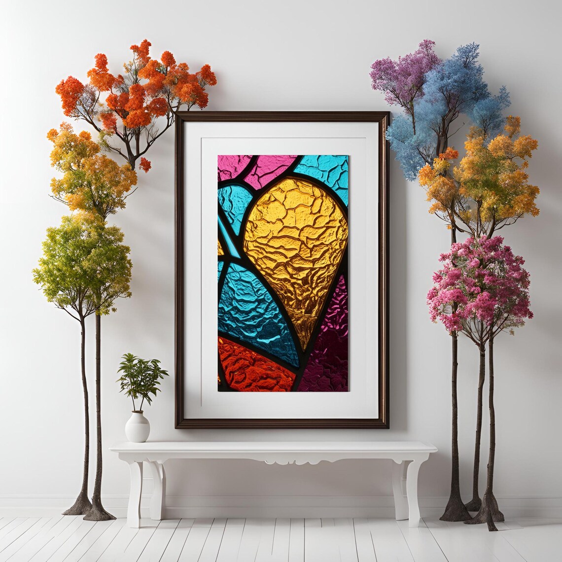 Geometric Stained Glass Mosaic Jewel Tone Abstract Art Poster