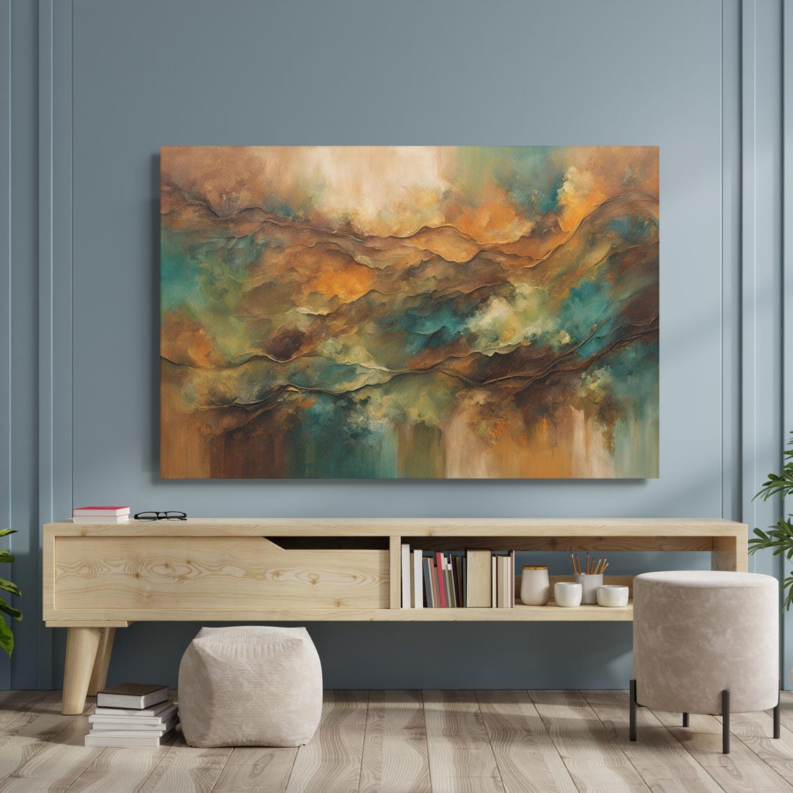 Abstract Earth Tone Landscape Teal Amber Layers Modern Poster