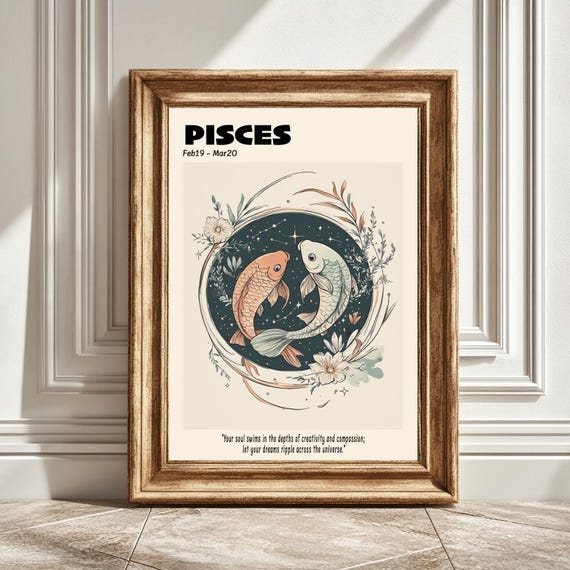 Pisces Zodiac Art Print, Pastel Astrology Decor