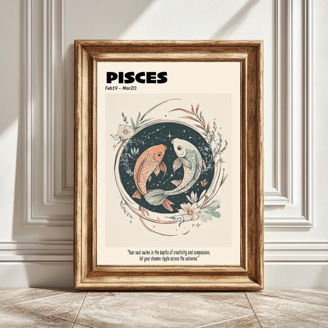 Pisces Zodiac Art Print, Pastel Astrology Decor