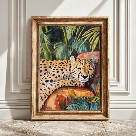 Matisse Inspired Cheetah Sleeping on a Sofa