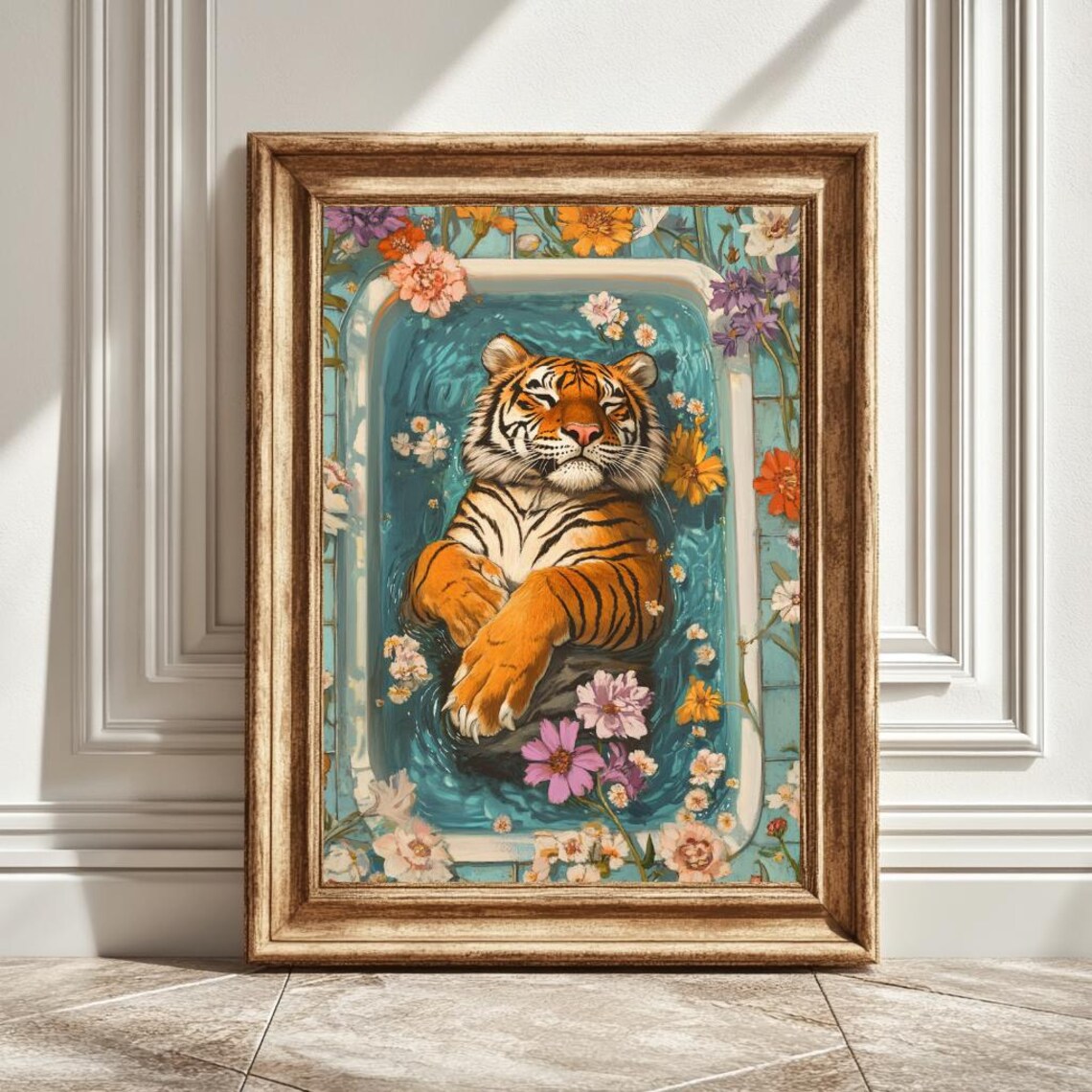 Flowers And Tiger Print, Animal-Themed Illustration