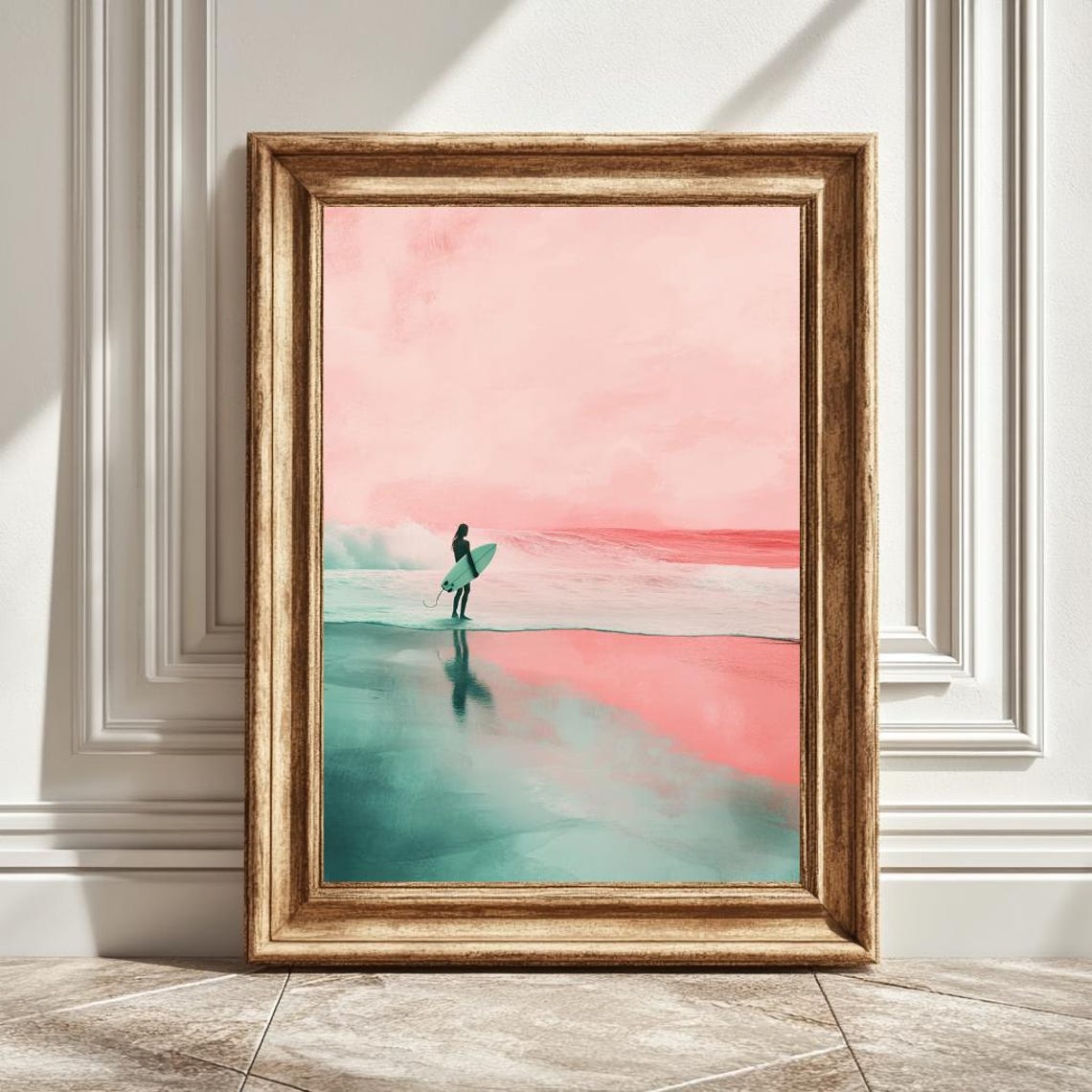 Girl Holding Surfboard, Beach Wall Art