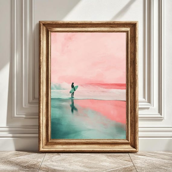 Girl Holding Surfboard, Beach Wall Art