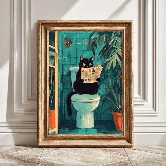 Black Cat Toilet, Funny Bathroom Cat Decor
