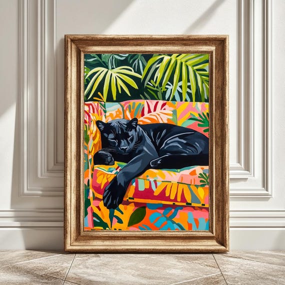 Matisse Inspired Panther On A Couch, Modern Art
