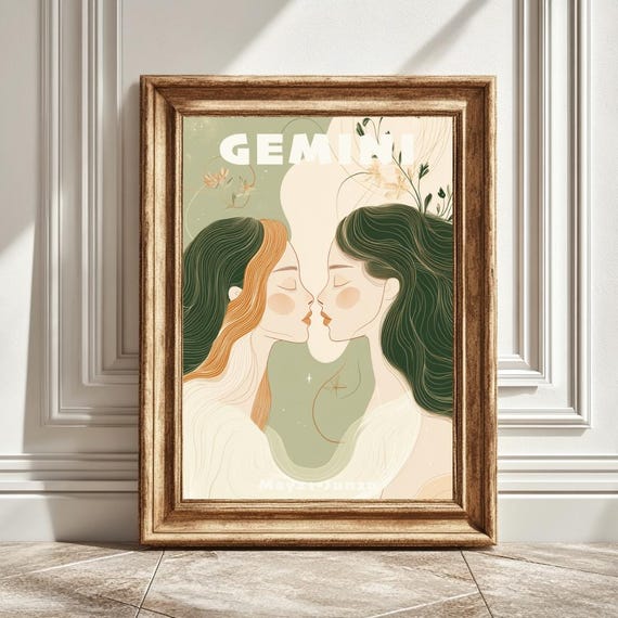 Gemini Zodiac Art Print, Pastel Astrology Decor