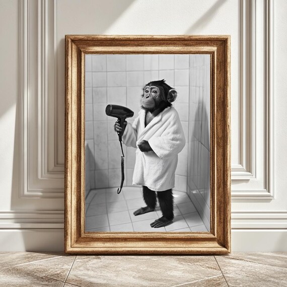 Monkey In Bathrobe, Spa Themed Bathroom Art