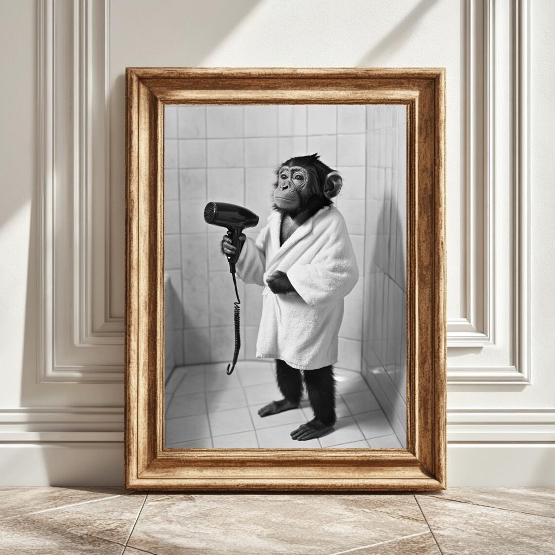 Monkey In Bathrobe, Spa Themed Bathroom Art