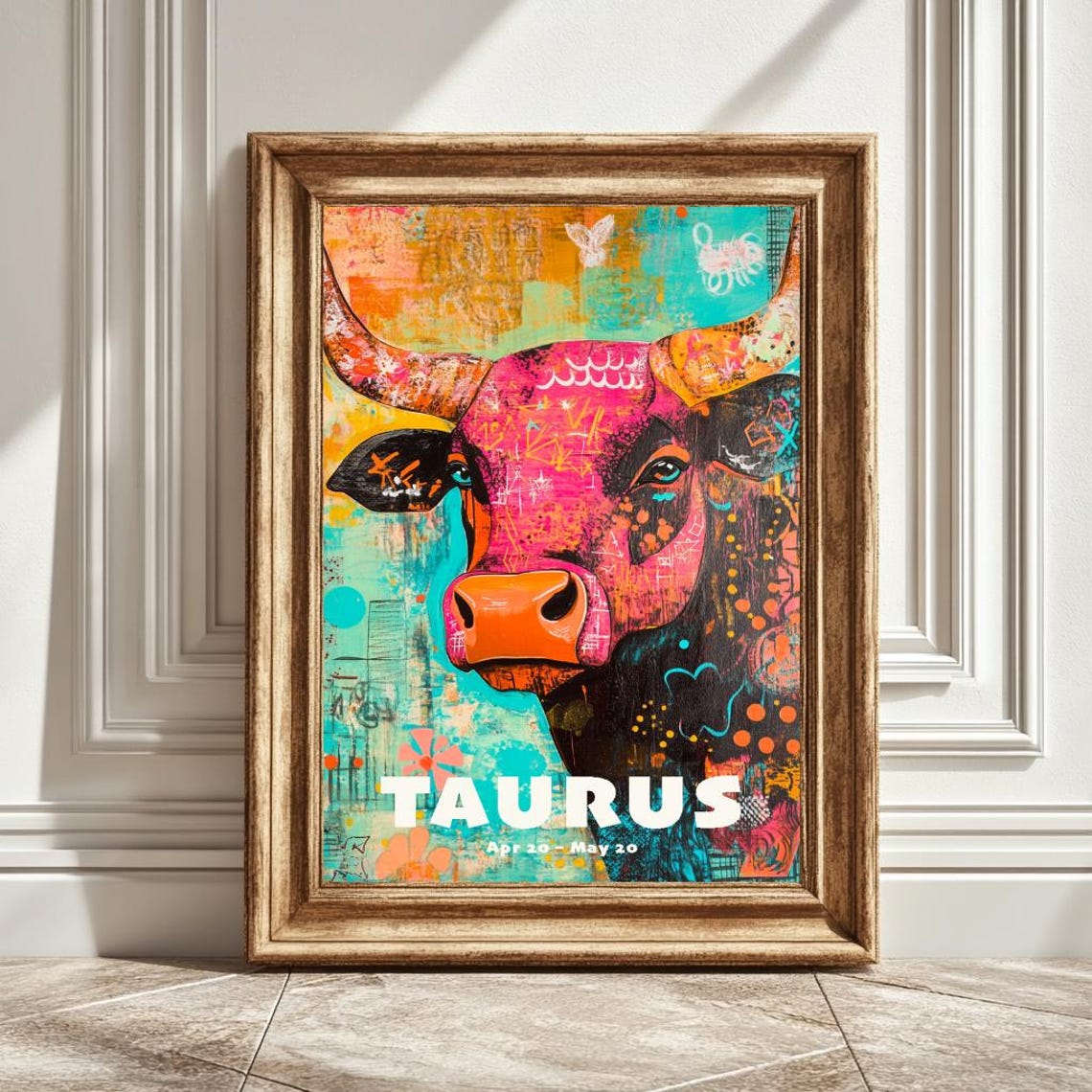 Astrology Funky Taurus Art Print, Horoscope Decor