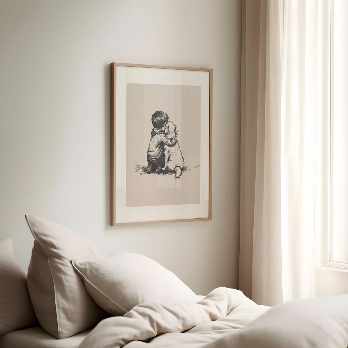 Nursery Vintage Print Boy And A Dog Poster Dog Wall Art Antique Vintage Drawing Farmhouse Country Art Decor Dog Painting Retro Dog Art - Image 2