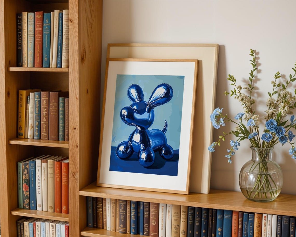 Blue Balloon Dog Vintage Print Balloon Puppy Poster Dog Wall Art Nursery Retro Painting Kids Room Decor Trendy Boys Nursery Wall Decor - Image 3