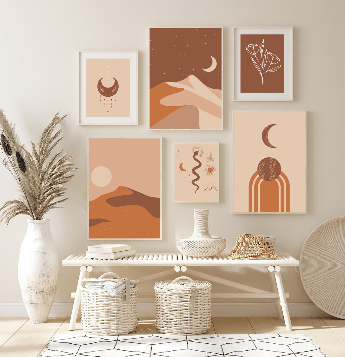 Terracotta Crescent Moon Boho Celestial Minimalist Nursery Poster - Image 2
