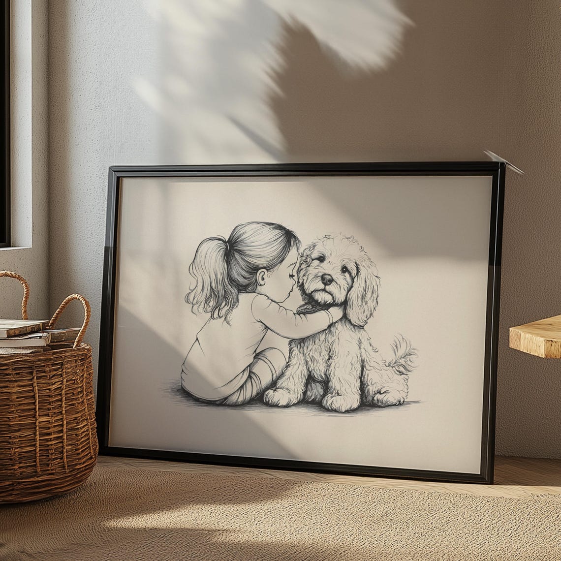 Girl Nursery Decor Dog Vintage Print Goldendoodle Sketch Puppy Nursery Art Country Wall Decor Neutral Dog Drawing Dog Wall Art Poster - Image 3