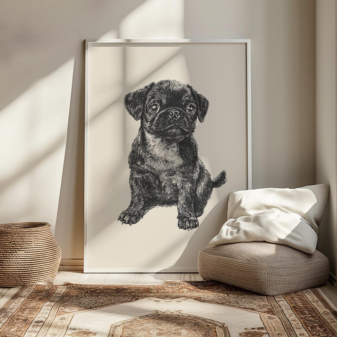 Pug Puppy Nursery Art Boys Room Pug Print Dog Wall Decor Kids Nursery Puppy Poster Pug Dog Print Girl Nursery Wall Art Pug Sketch - Image 3