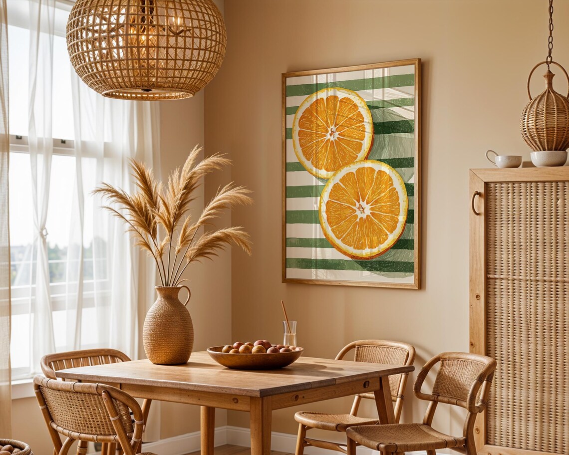 Orange Fruit Print Farmhouse Kitchen Art Painting Orange Wall Art Kitchen Poster Trendy Food Art Retro Kitchen Art Fruit Wall Decor - Image 3