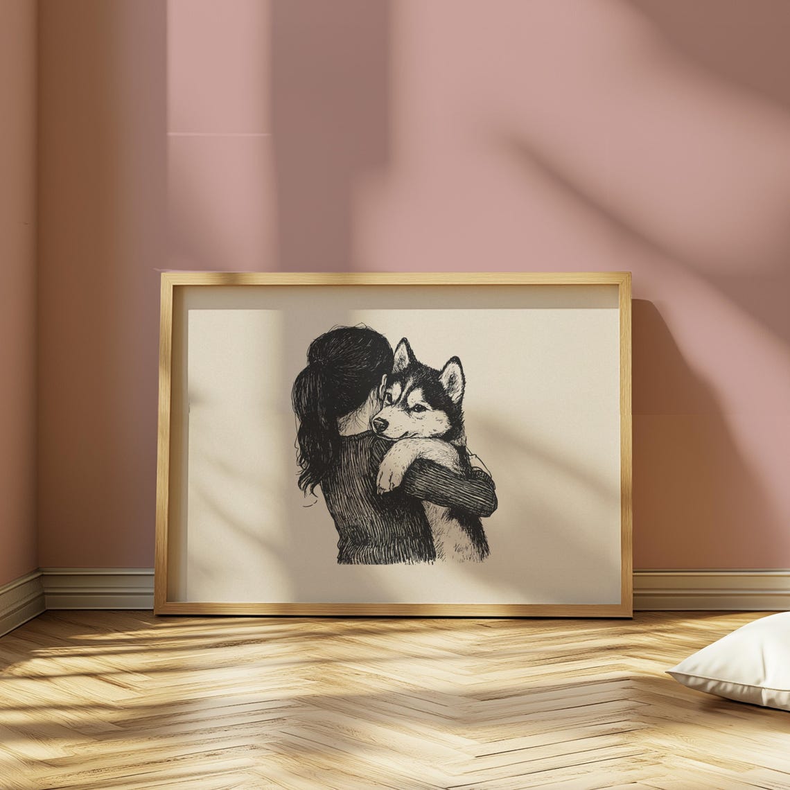 Girl With Husky Nursery Print Husky Puppy Vintage Poster Girls Nursery Wall Art Retro Dog Drawing Dog Art Sketch Baby Room Wall Decor - Image 2