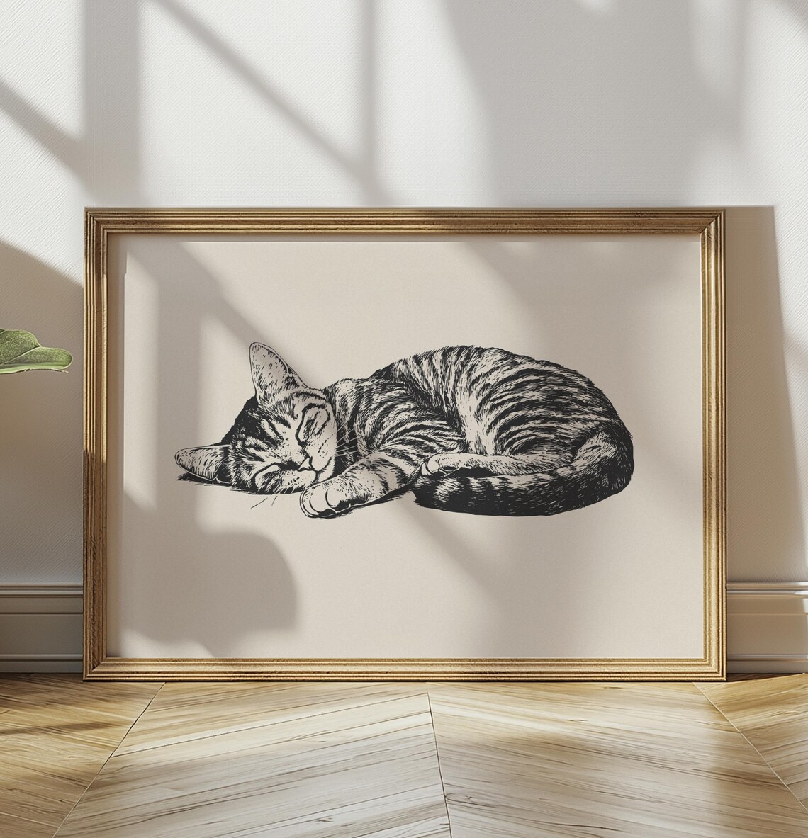 Sleeping Tabby Cat Curled Up Peaceful Kitten Sketch Art Poster - Image 3