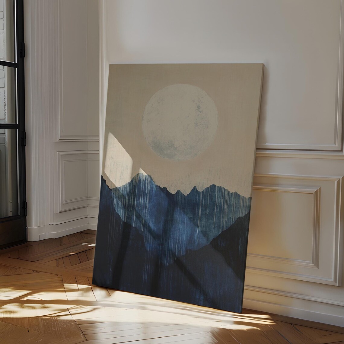 Minimalist Full Moon Abstract Mountain Landscape