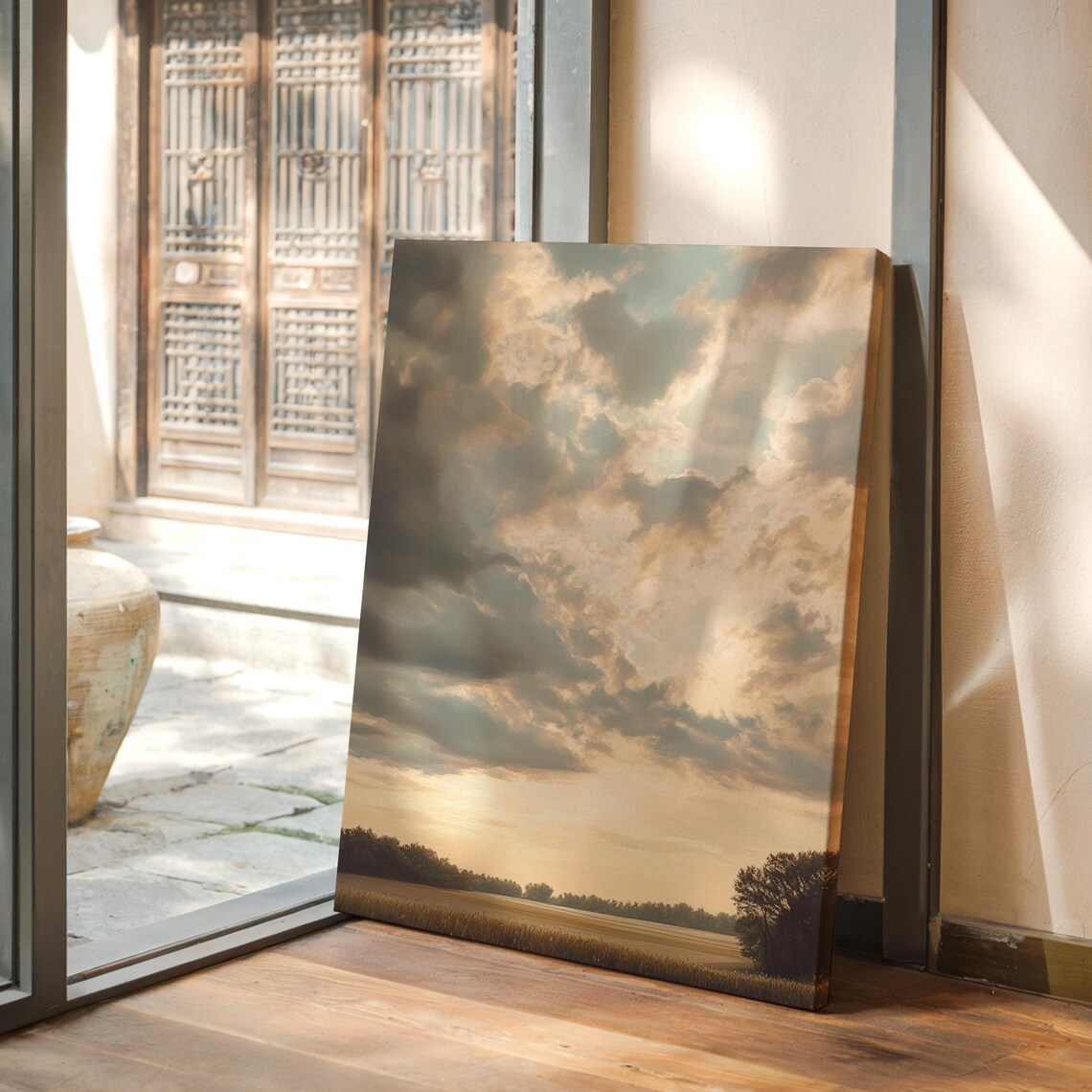 Tranquil Sky, Soft Clouds Over Golden Fields