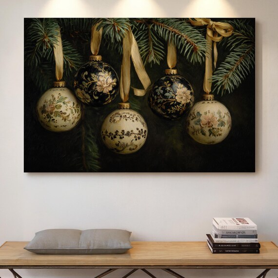 Floral Christmas Baubles Evergreen Branch Elegant Holiday Poster