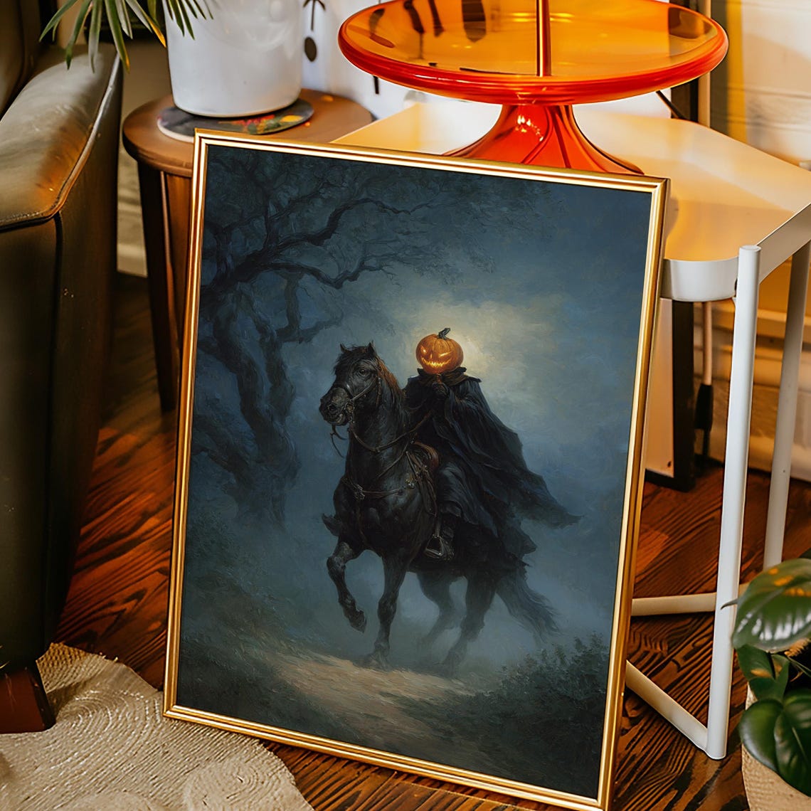 Headless Horseman Jack O Lantern Dark Forest Halloween Poster