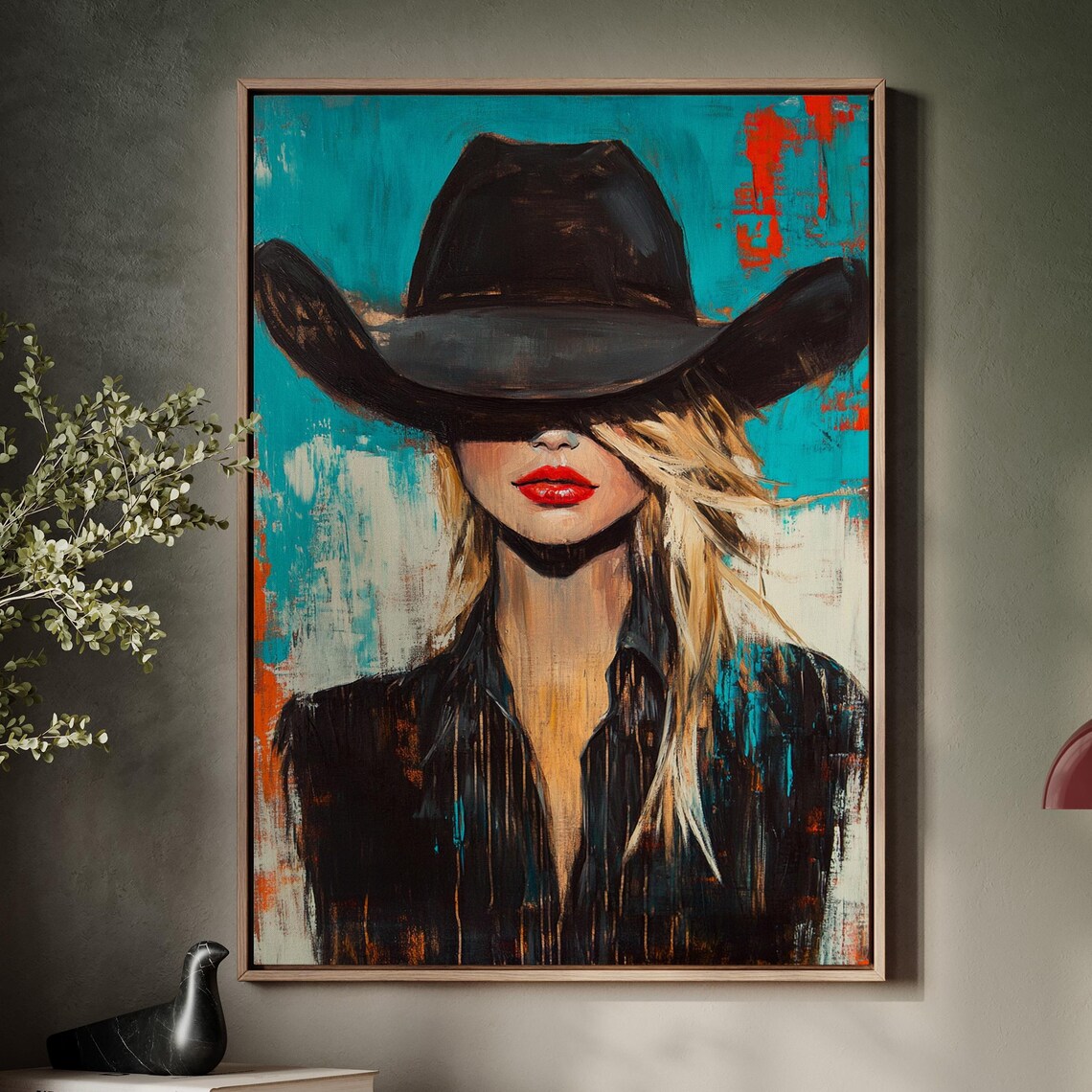 Modern Western Cowgirl Portrait, Abstract Art Print