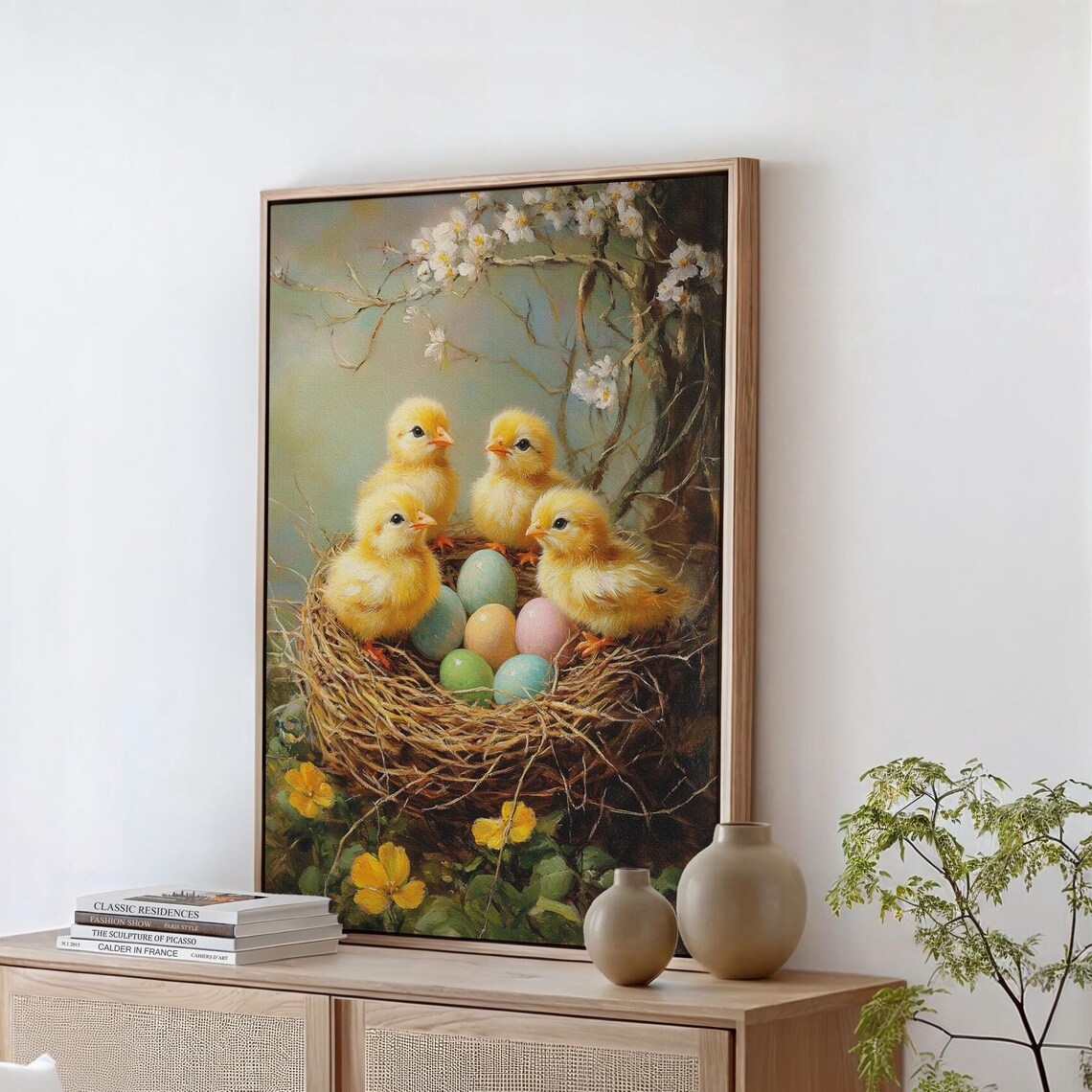 Baby Chicks With Easter Eggs Nest Art Print
