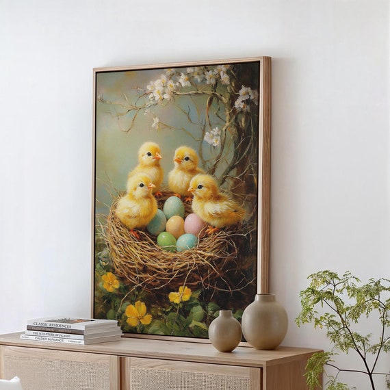 Baby Chicks With Easter Eggs Nest Art Print
