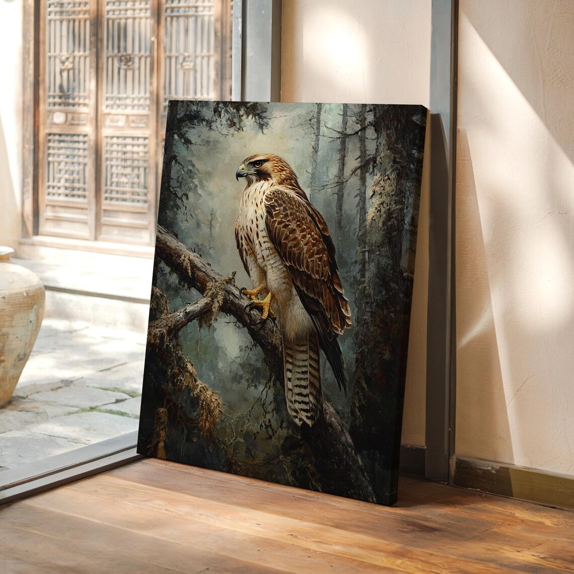 Majestic Hawk Art Print, Rustic Forest Decor