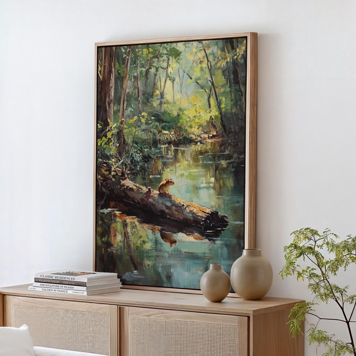 Forest Mouse On Log, Serene Woodland Art Print