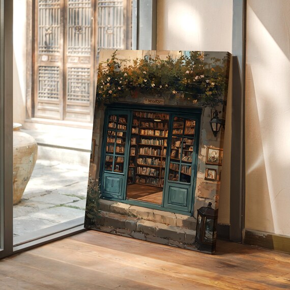 Rustic European Bookshop Art Print, Literary Vintage