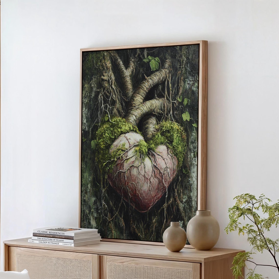 Anatomical Heart Covered in Moss with Tree Roots Dark Gothic Poster