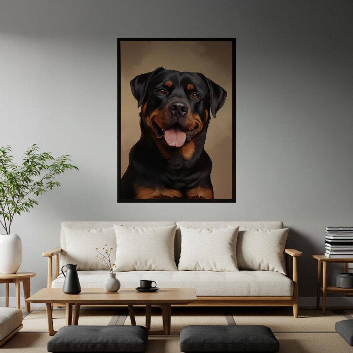 Happy Rottweiler Dog Portrait Tongue Out Pet Lover Wall Poster