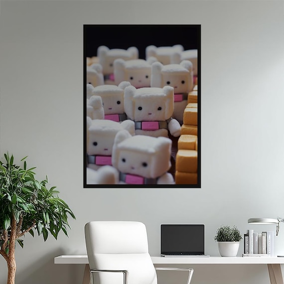 Kawaii Marshmallow Robot Characters Cute Plush Squad Sweet Poster