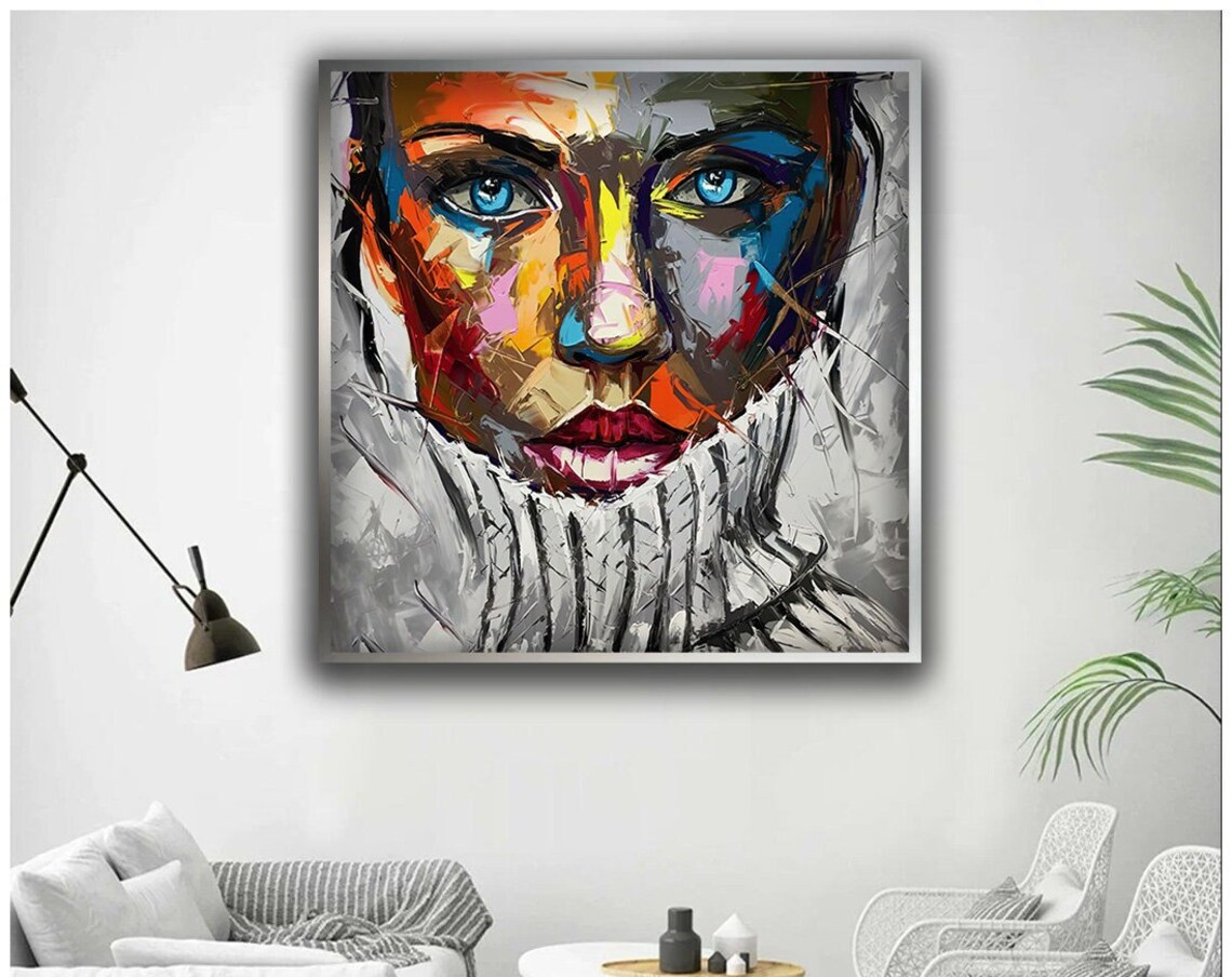 Abstract Girl Face Portrait, Colorful Woman Art Print