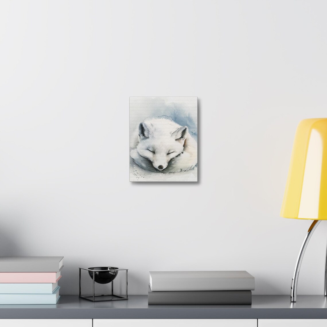 Sleeping White Arctic Fox Curled In Snow Soft Watercolor Nursery Poster - Image 2