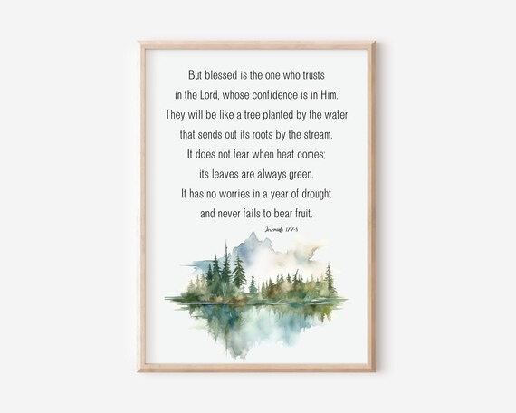 Jeremiah 1778 Blessed Is The One Who Trusts In Lord Bible Verse Wall Art Christian Gift Watercolor Landscape Mountain Wilderness