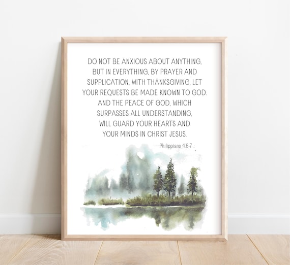 Philippians 4-6-7 Do Not Be Anxious Watercolor Forest Scripture Poster
