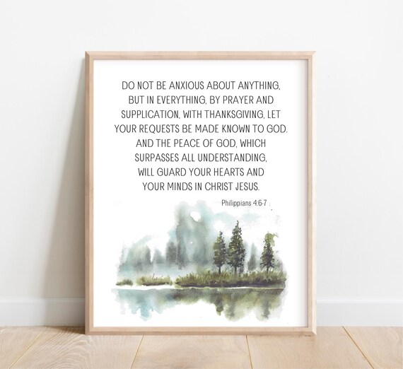 Philippians 467 Do Not Be Anxious About Anything Bible Verse Wall Art Scripture Print Christian Gift For Men Watercolor Mountain