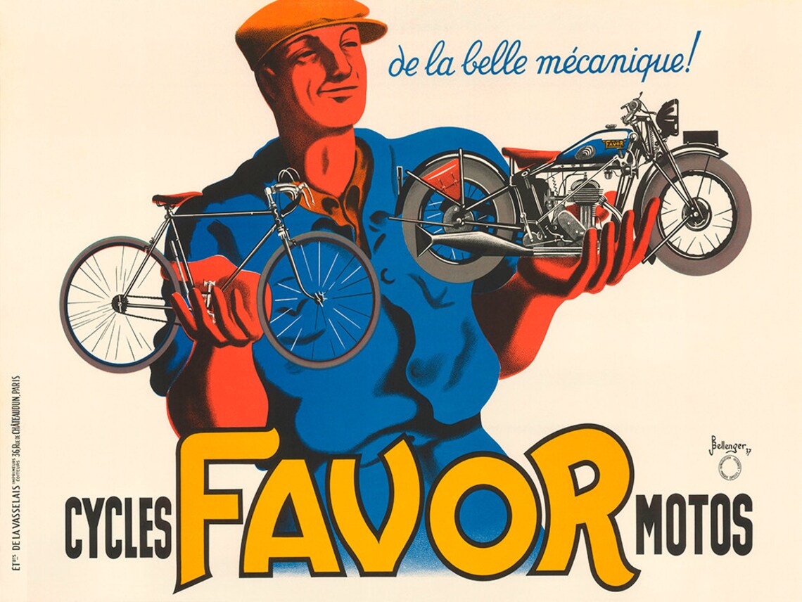 Cycles Favor Motos Belle Mecanique Vintage French Bike Poster