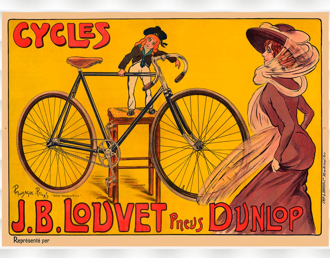 Cycles J B Louvet Dunlop Yellow Vintage French Bicycle Poster