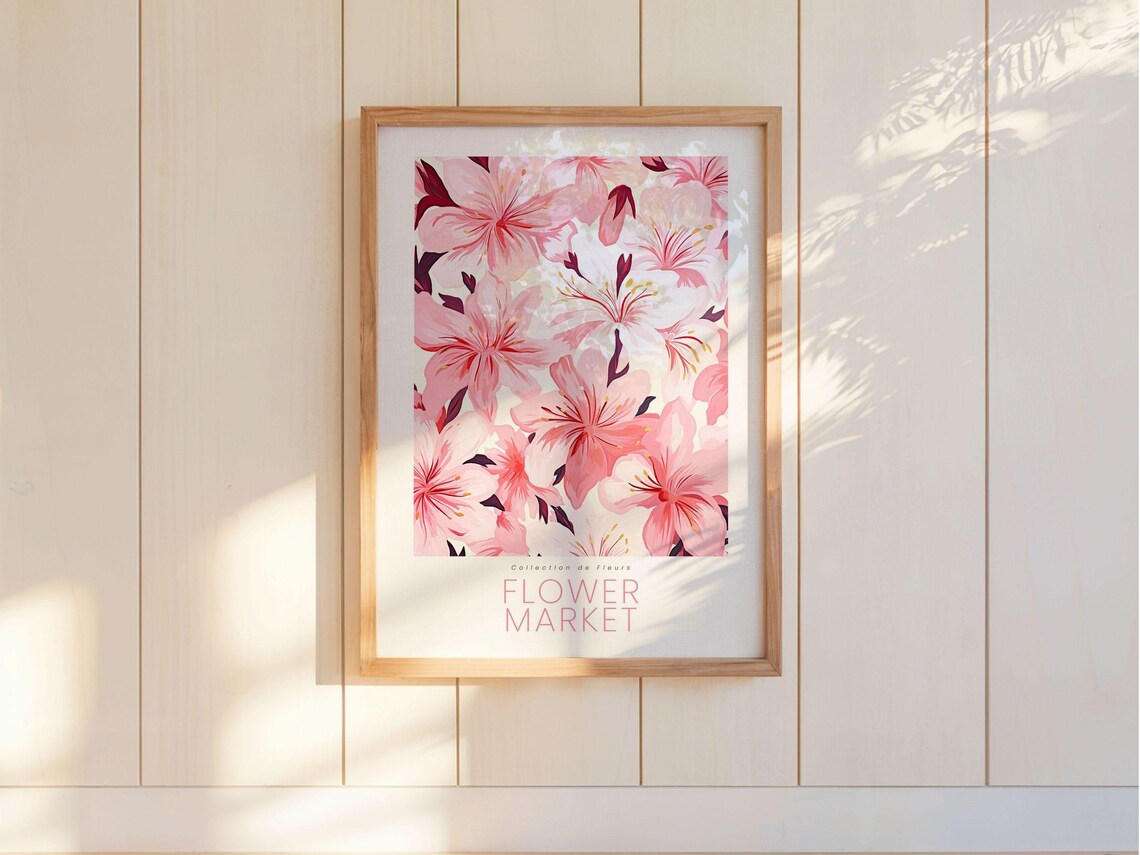 Pink Lily Flower Market Botanical Illustration Minimalist Style Poster - Image 2