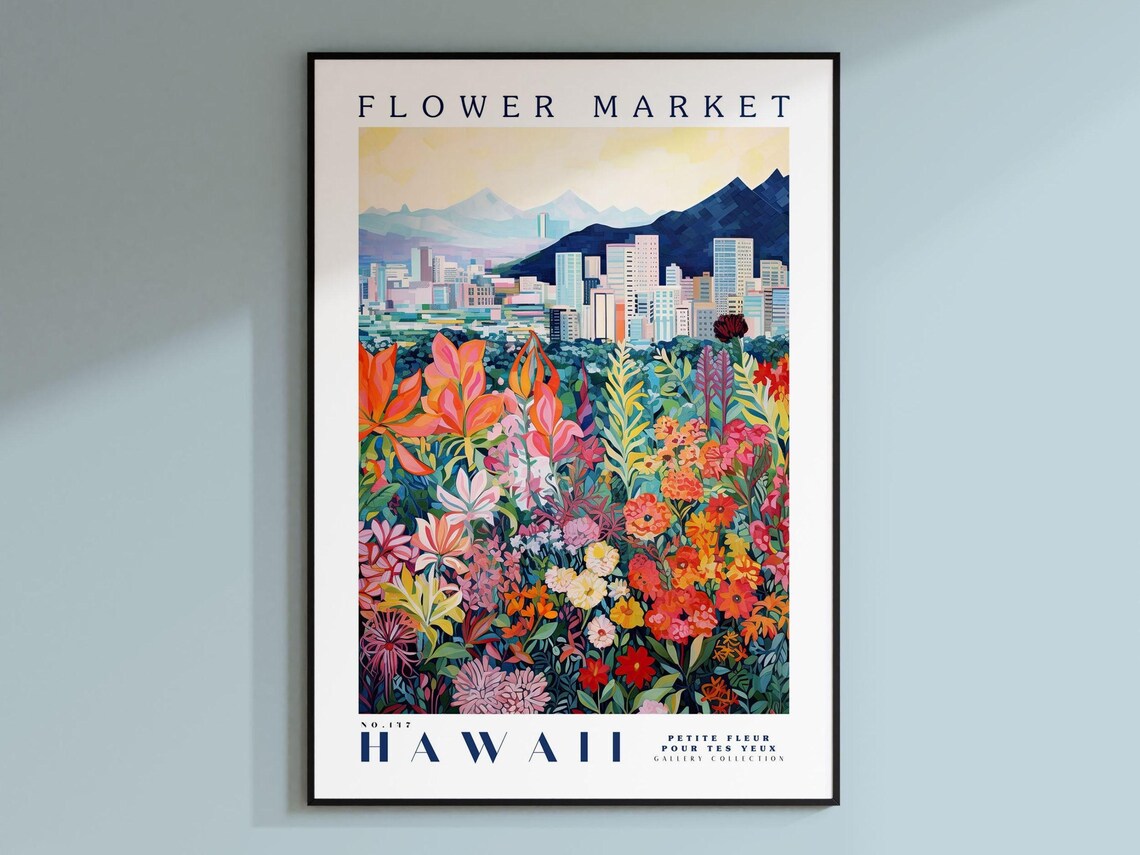 Hawaii Flower Market, Tropical Travel Poster