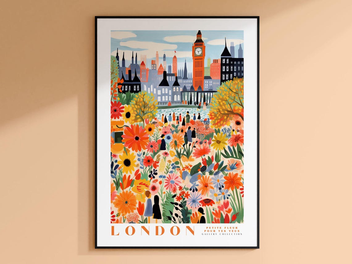 London Flower Market Poster, Watercolor Floral Art