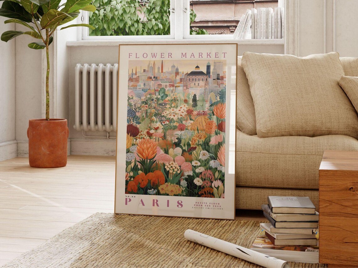 Flower Market Paris Travel Art Poster, Botanical - Image 2