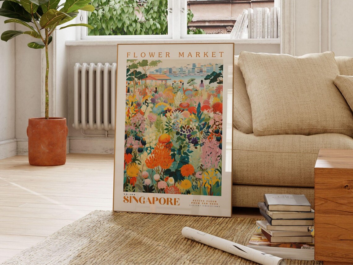 Singapore Flower Market Travel Poster, Floral Illustration - Image 2